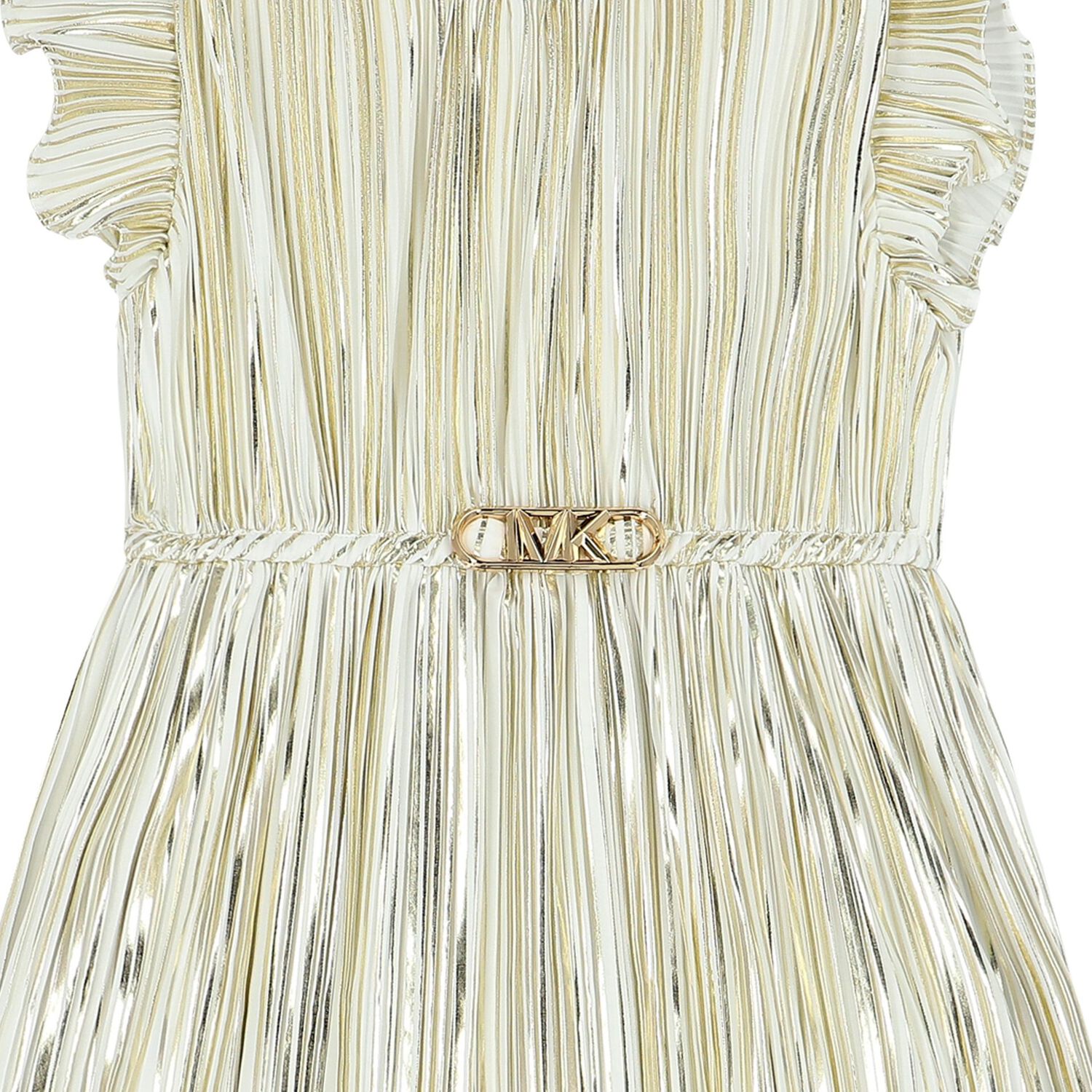 Girls Gold Logo Pleated Dress, 1, hi-res