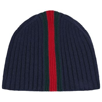 Navy Blue Web Striped Knitted Baby Hat