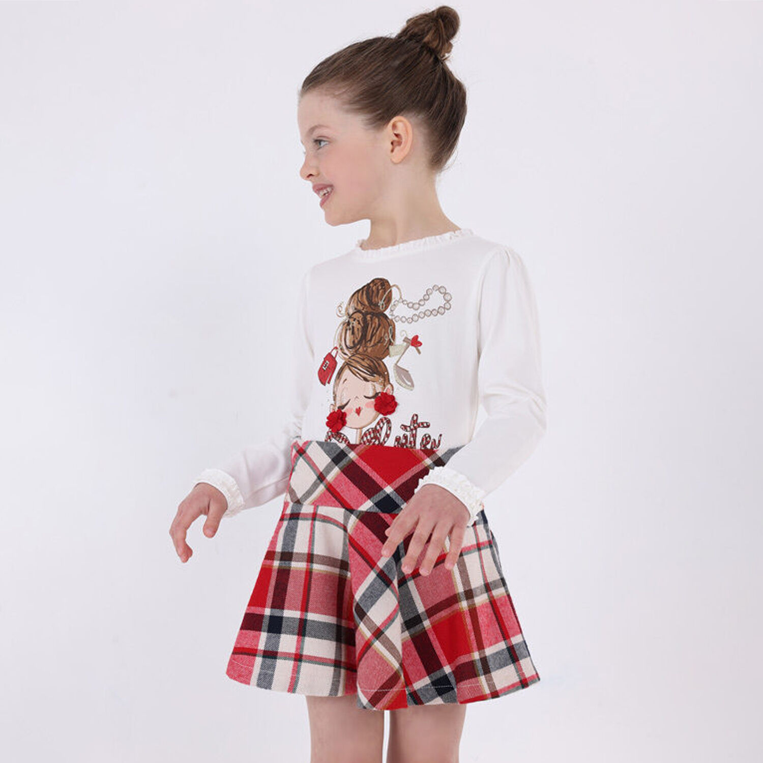 توب بنات بأكمام باللون العاجي, 2, hi-res