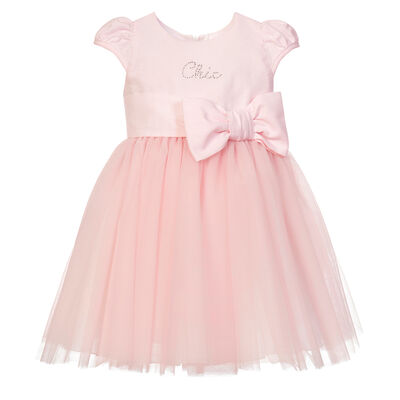 Girls Pink Bow Tulle Dress