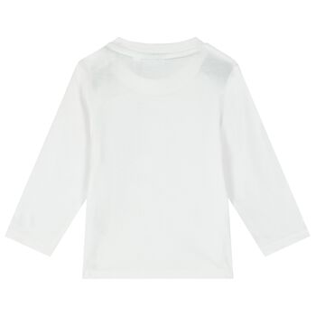 Younger Boys White Logo Long Sleeve Top