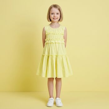 Girls Yellow Poplin Ruffle Dress