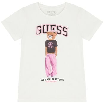 Girls White Teddy Bear Logo T-Shirt