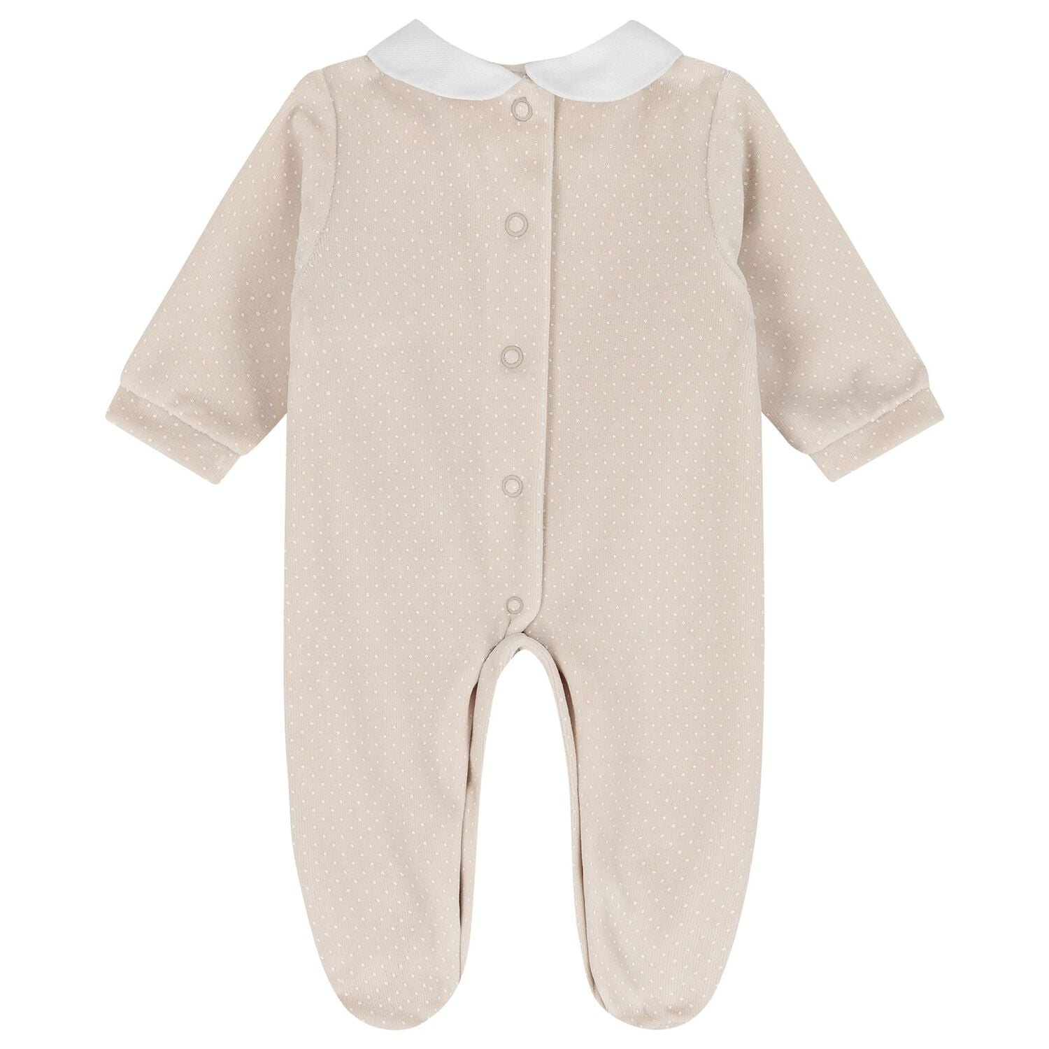 Baby Boys White & Beige Dot Babygrow, 1, hi-res