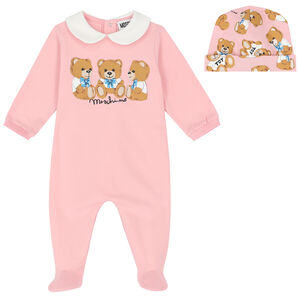 Pink Teddy Logo Babygrow Set