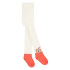 Younger Girls Ivory & Pink Logo Tights, 1, hi-res