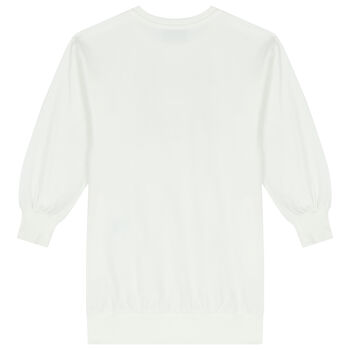 Girls White Teddy Bear Logo Sweatshirt Dress
