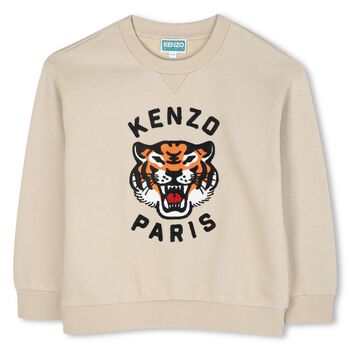 KENZO KIDS سويت شيرت اولاد بالشعار بطبعه نمر باللون البيج , 1 سويت شيرت اولاد بالشعار بطبعه نمر باللون البيج