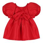 Baby Girls Red Puff Sleeve Dress, 2, hi-res