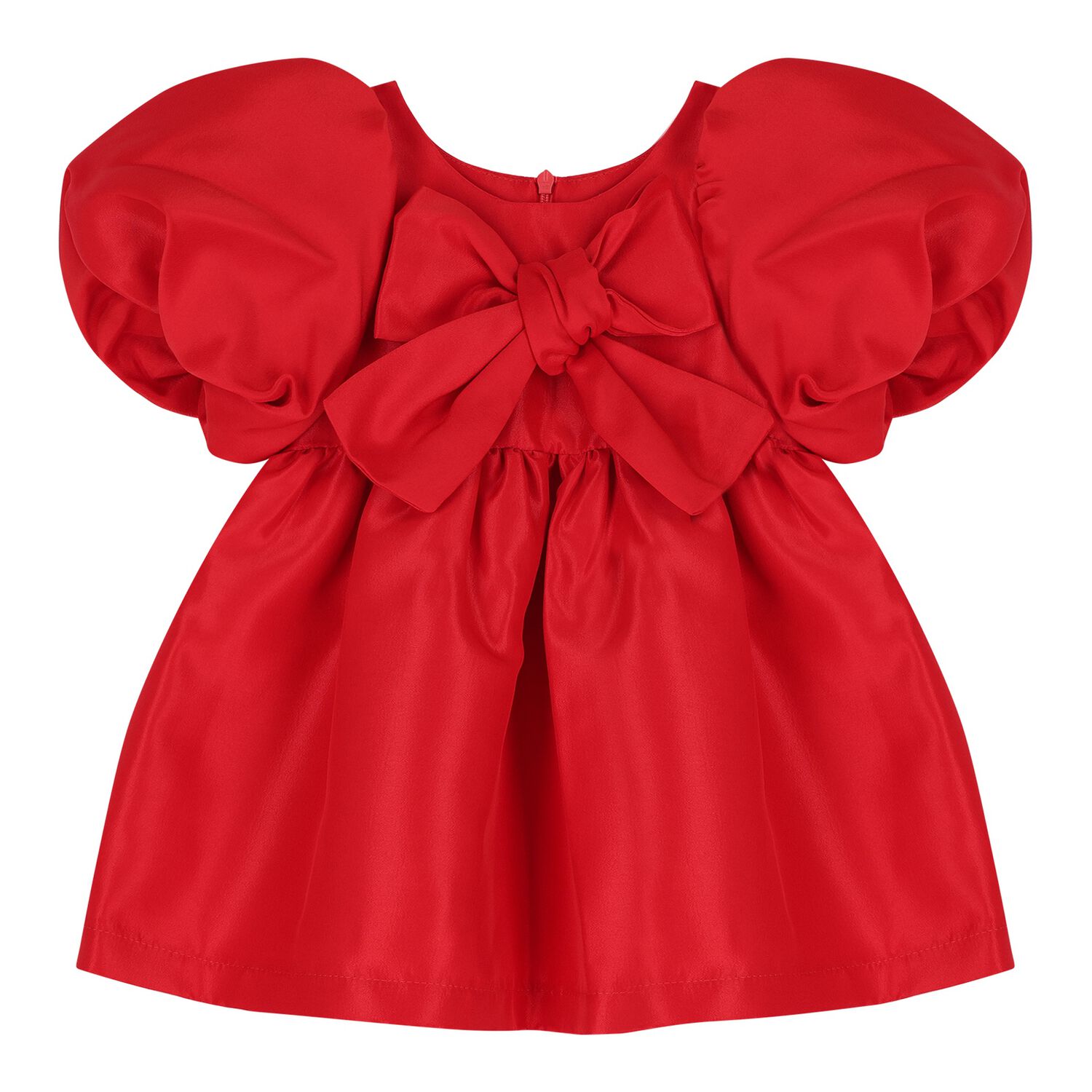 Baby Girls Red Puff Sleeve Dress, 2, hi-res