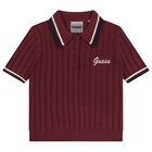 Girls Burgundy Logo Knitted Top, 1, hi-res