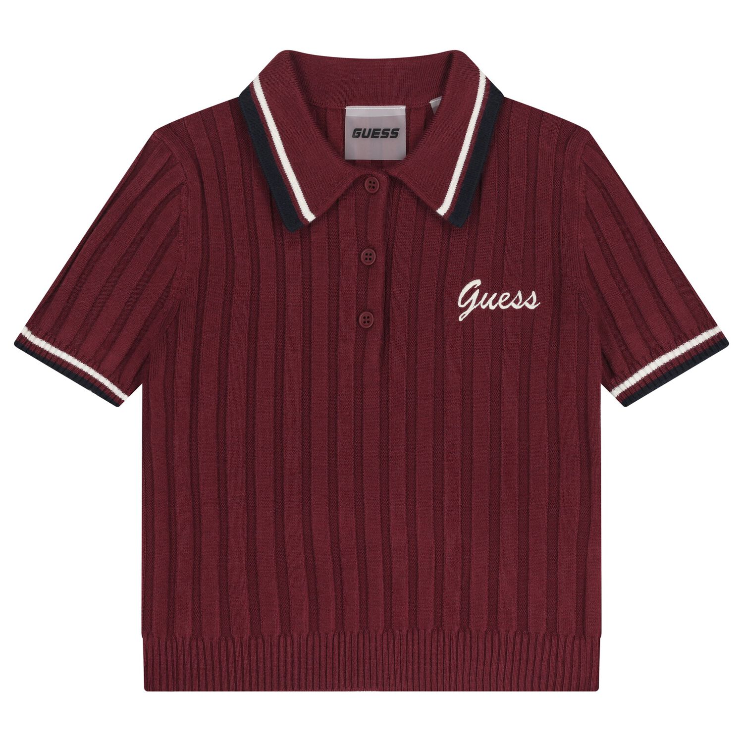 Girls Burgundy Logo Knitted Top, 1, hi-res