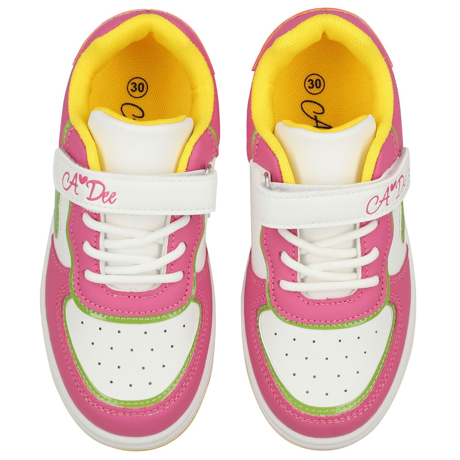 Girls White & Pink Heart Trainers, 2, hi-res