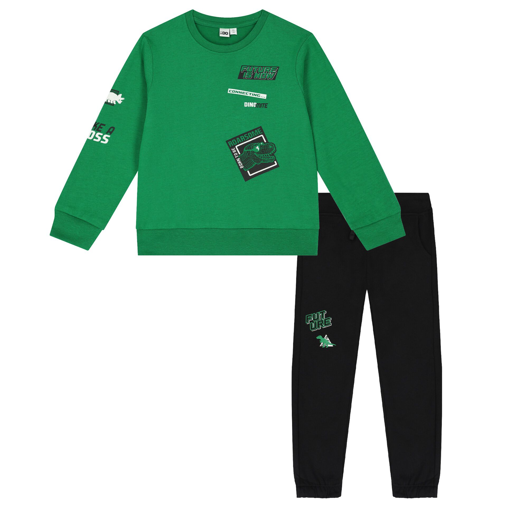 iDO Boys Green Black Dinosaur Logo Tracksuit Junior Couture USA