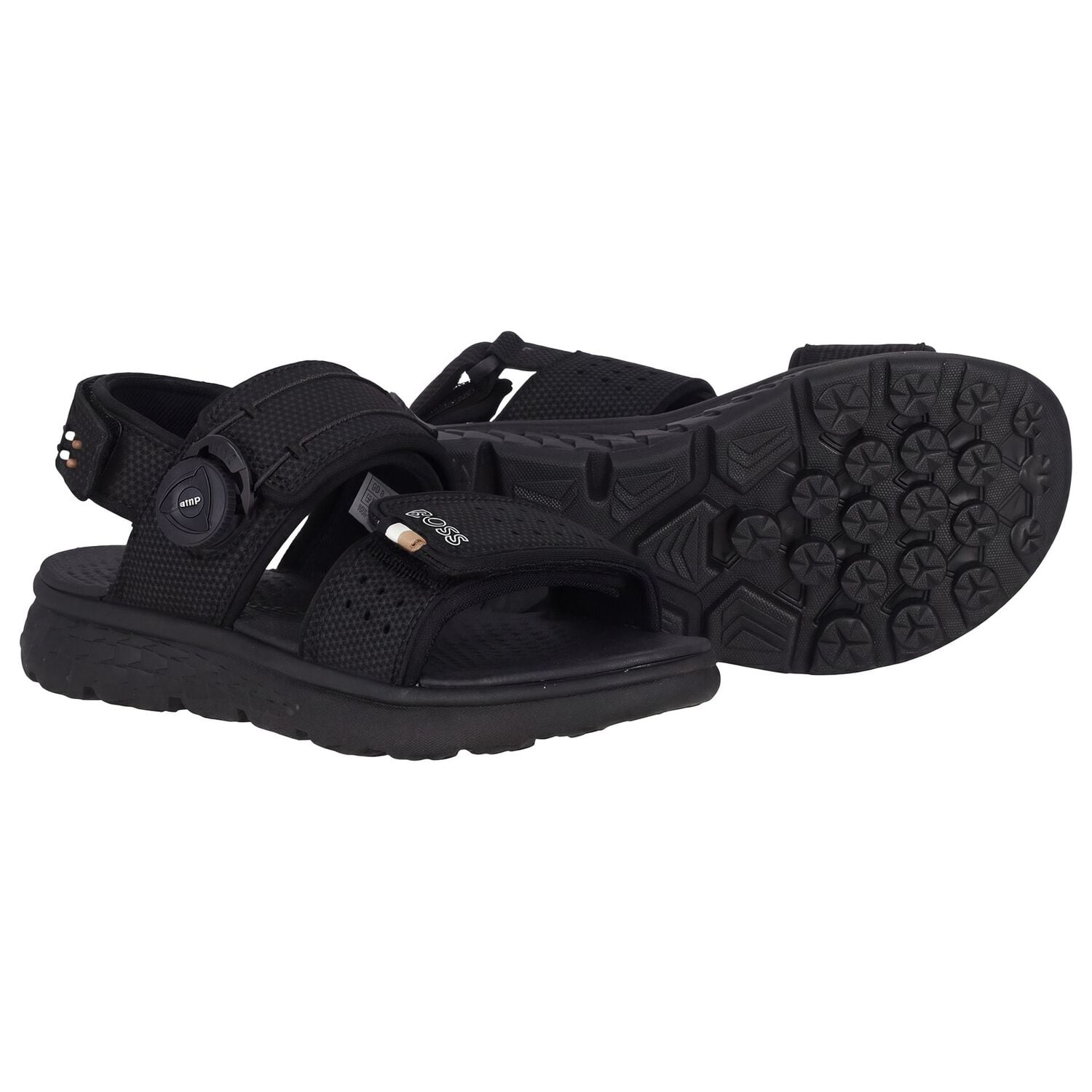 Boys Black Logo Sandals, 1, hi-res