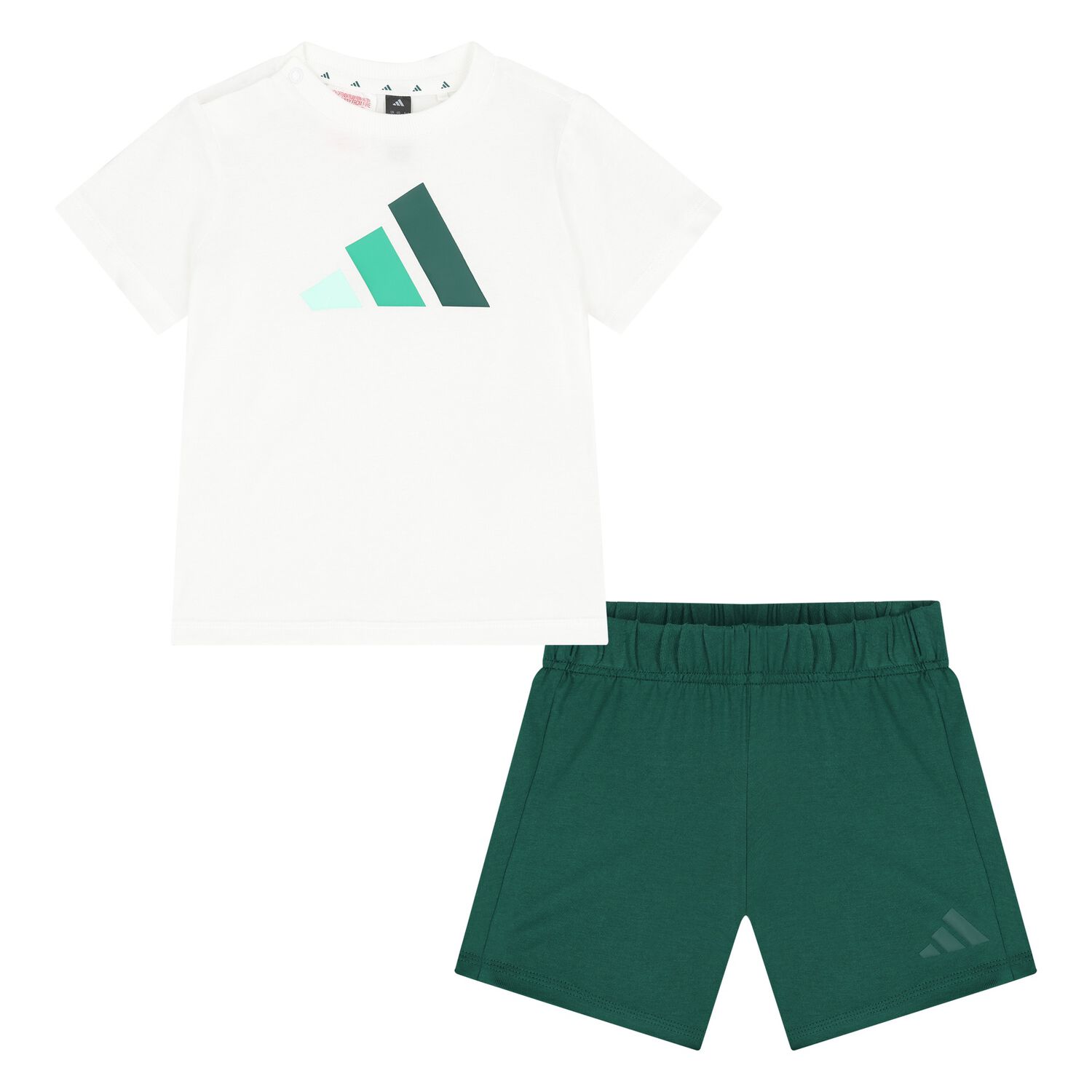 Younger Boys White & Green Logo Shorts Set, 1, hi-res