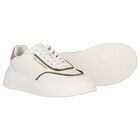 Girls White & Gold Logo Trainers, 1, hi-res