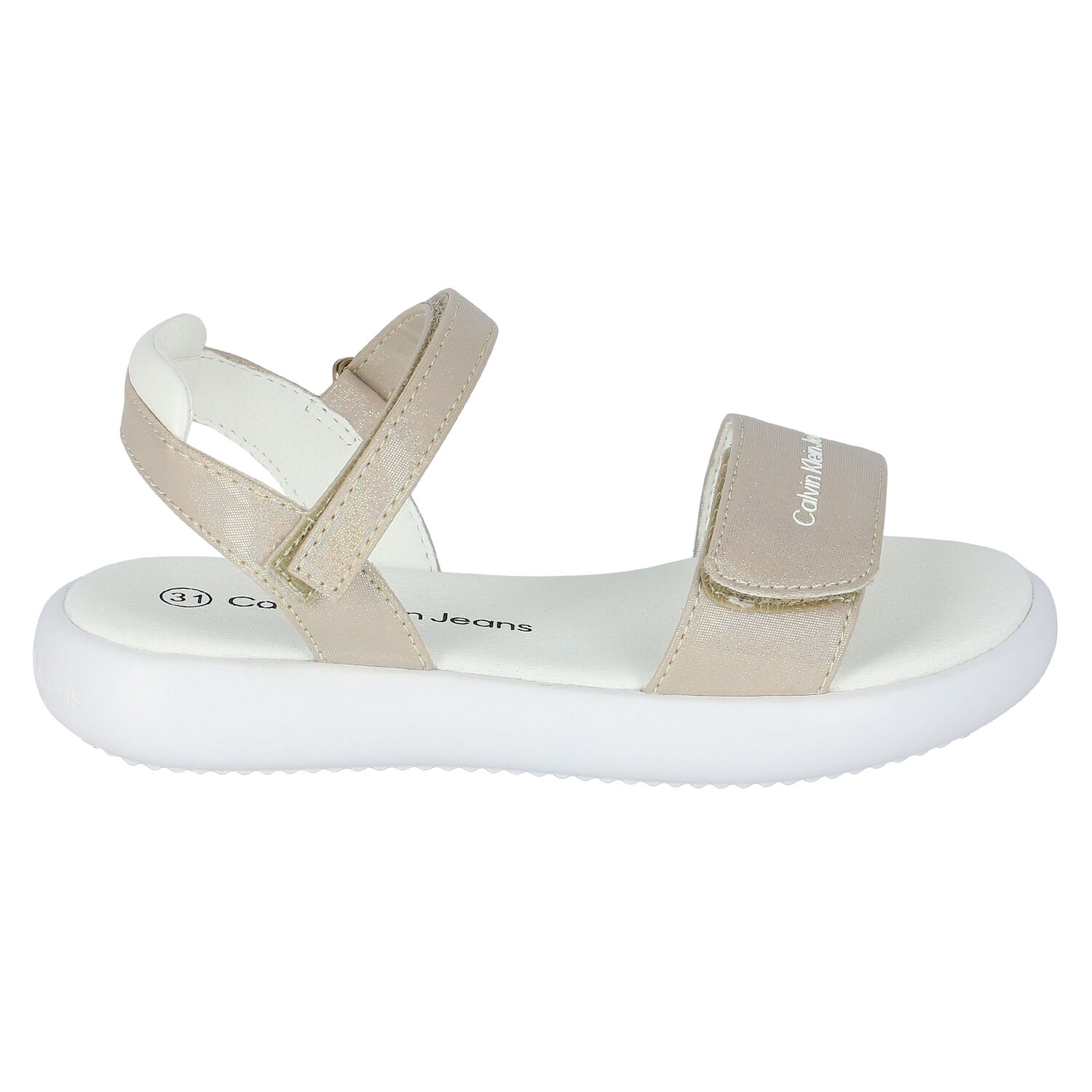 Girls Metallic Gold Logo Sandals, 1, hi-res
