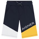 Boys Navy Blue Logo Shorts, 1, hi-res