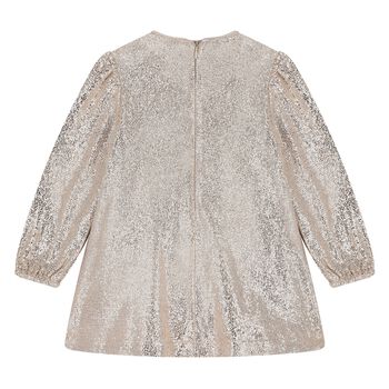 Younger Girls Gold Embellished Bow Dress