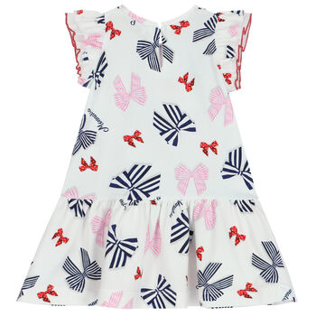 Younger Girls White Bows & Logo Dress