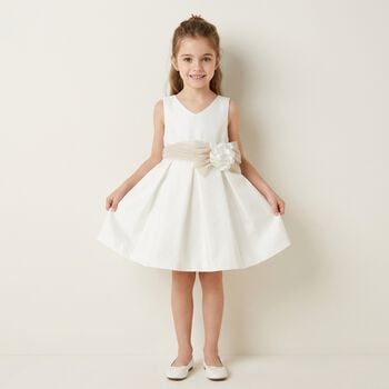 Younger Girls White Satin Dress