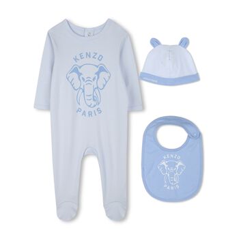 Baby Boys Blue Elephant Logo Babygrow Gift Set