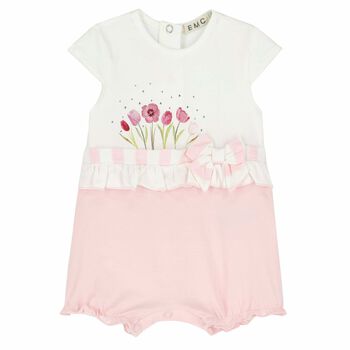 Baby Girls White & Pink Floral Romper 