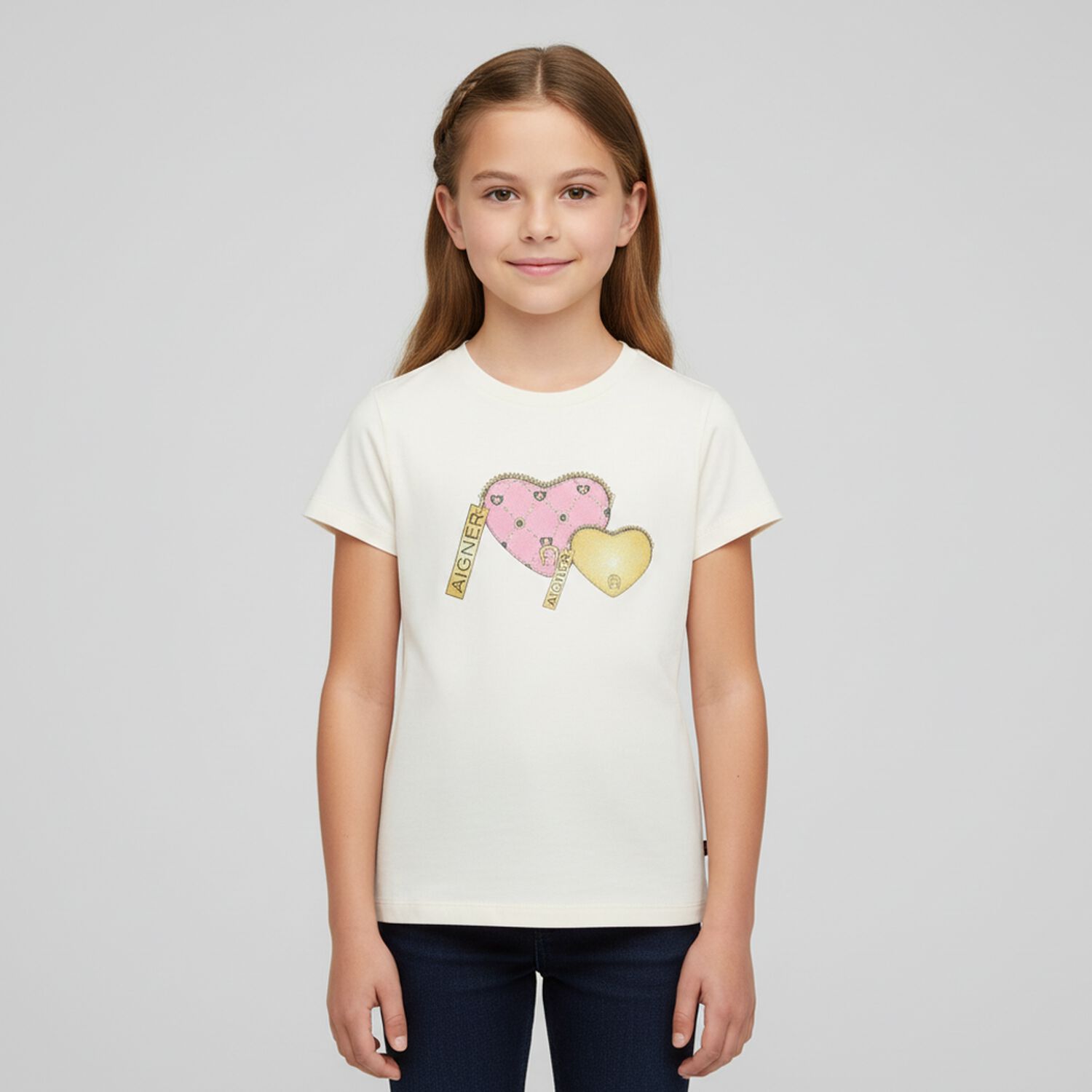 Girls Ivory Heart Bag T-Shirt, 1, hi-res image number null