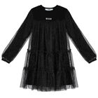 Girls Black Logo Tulle Dress, 1, hi-res