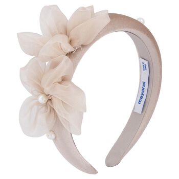 Girls Pink Pearl Velvet Headband