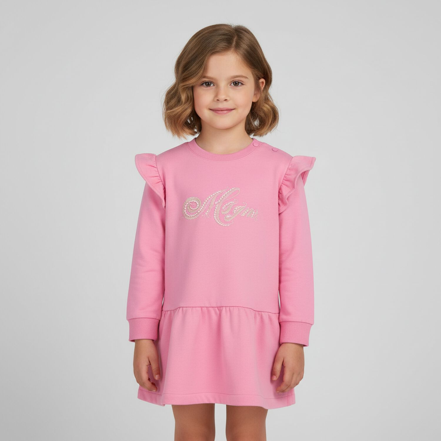 Younger Girls Pink Logo Ruffled Dress, 1, hi-res image number null