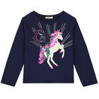 Girls Navy Unicorn Sequin Long Sleeve Top, 1, hi-res