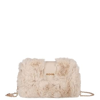 Girls Ivory Faux Fur Handbag ( 21cm )