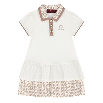 Younger Girls Ivory Logo Polo Dress