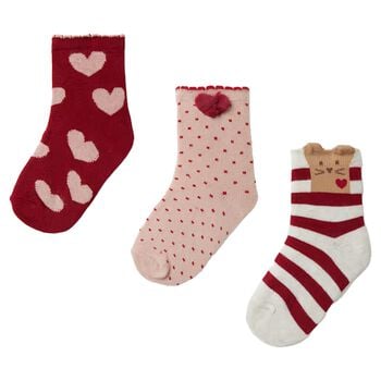 Younger Girls Red, Pink & Ivory Heart Socks ( 3 Pack )