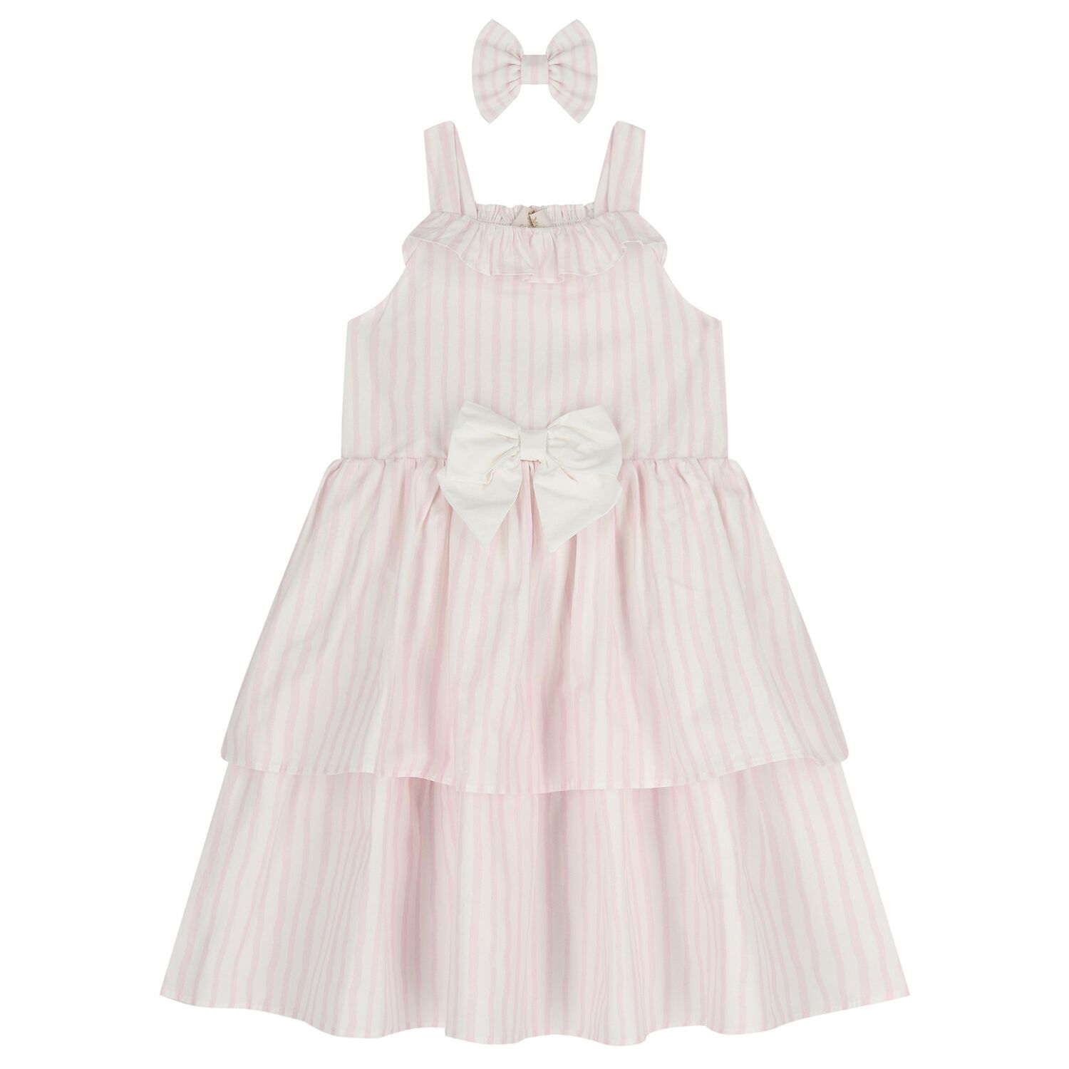 Girls Pink & White Stripe Dress Set, 1, hi-res