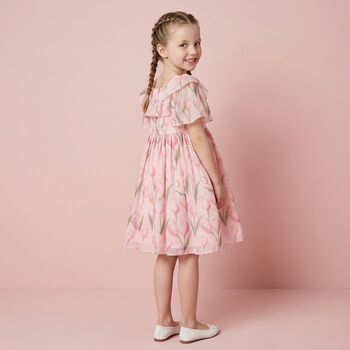 Girls Pink Chiffon Floral Dress