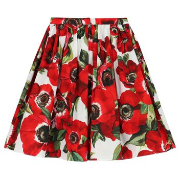 Girls Red & White Floral Skirt