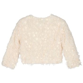 Girls Ivory Sequin & Fringe Cardigan