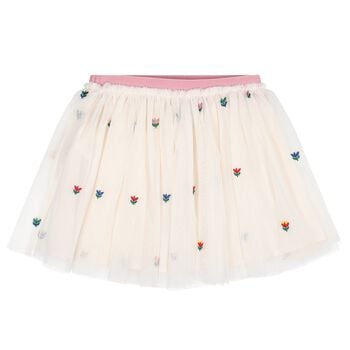 Girls Ivory & Pink Floral Tulle Skirt