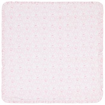 Baby Girls White & Pink Delicate Blooming Bow Blanket