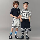 Boys Ivory & Navy Blue Bandana Shorts, 1, hi-res