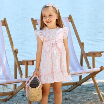 Younger Girls White & Pink Floral Dress