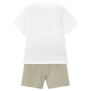 Boys White & Green Shark Shorts Set