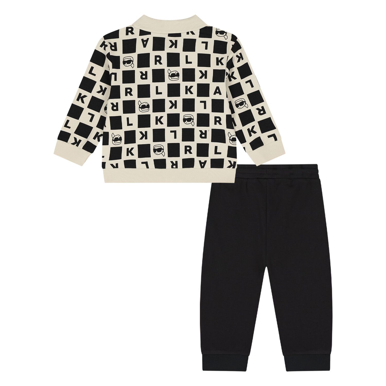 Younger Boys Ivory & Black Ikonik Karl Trouser Set, 1, hi-res
