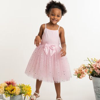 Girls Pink Bow Tulle Dress Set