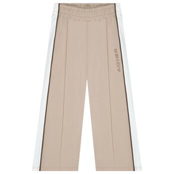 Girls Beige & Ivory Logo Trousers