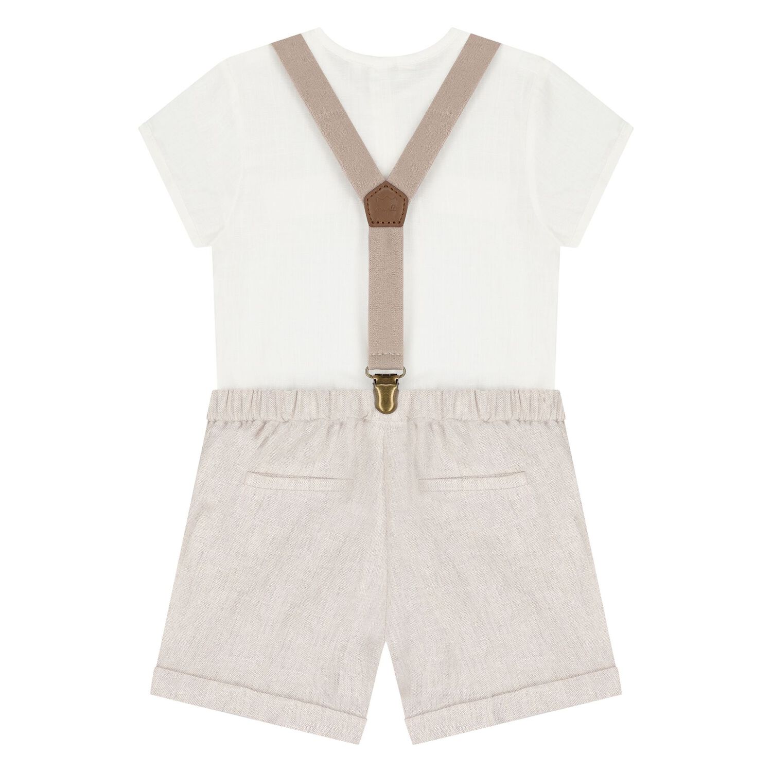 Baby Boys Beige & White Shorts Set, 1, hi-res