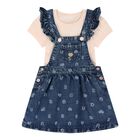 Baby Girls Pink & Denim Blue Dungaree Set, 1, hi-res